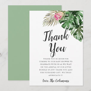 Tropical Watercolor Greenerity Baby Shower Dankeskarte