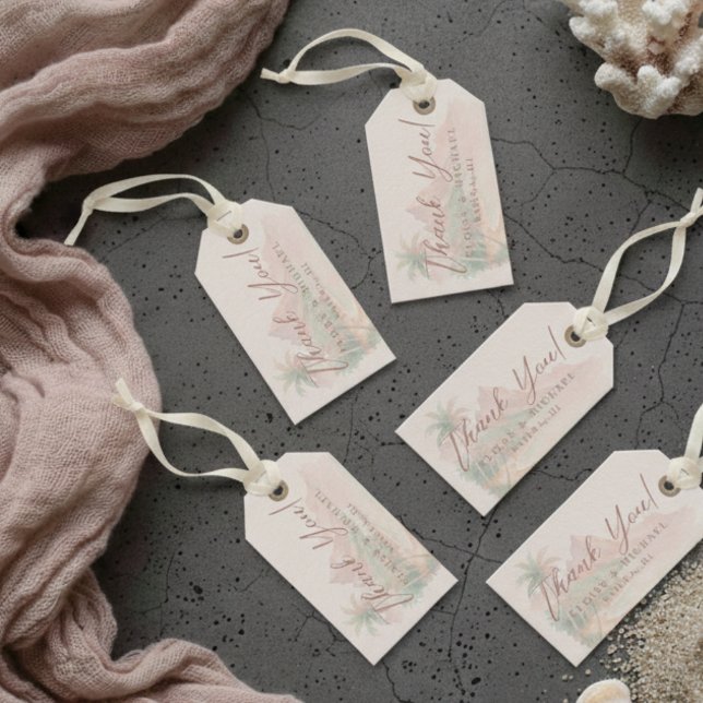 Tropical Watercolor Island Beach Wedding Geschenkanhänger (Tropical Watercolor Island Beach Wedding Gift Tags)