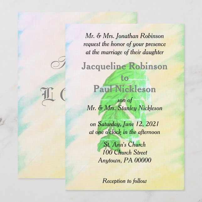 Tropical Watercolor Leaf Wedding Suite Einladung (Vorne/Hinten)