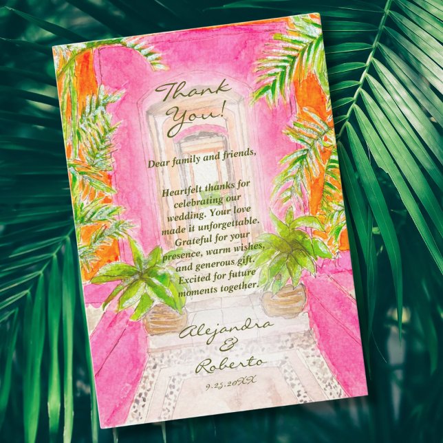 Tropical Watercolor mexikanische Hochzeit in Urlau Dankeskarte (Von Creator hochgeladen)