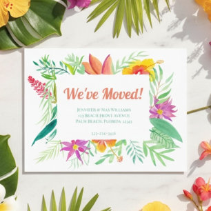 Tropical Watercolor Mitteilung über unseren Umzug Ankündigungspostkarte