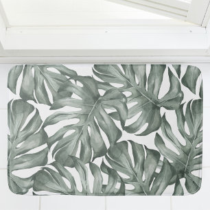 Tropical Watercolor Modern Oasis Leaves Badematte