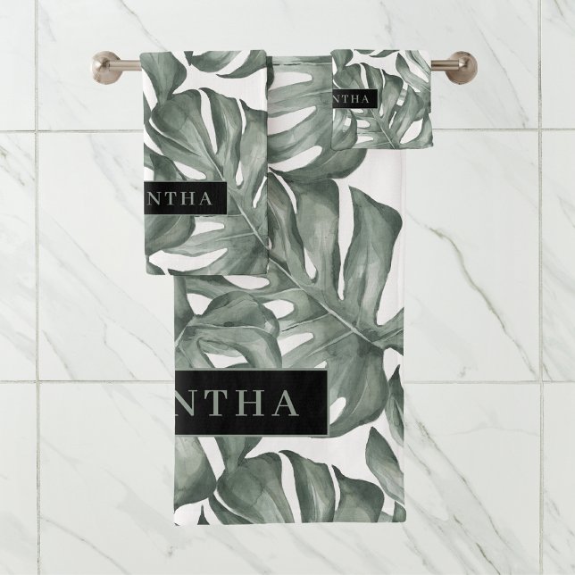 Tropical Watercolor Modern Oasis Leaves Badhandtuch Set (Von Creator hochgeladen)