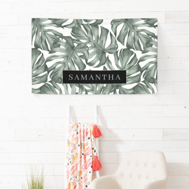 Tropical Watercolor Modern Oasis Leaves Banner (Insitu)