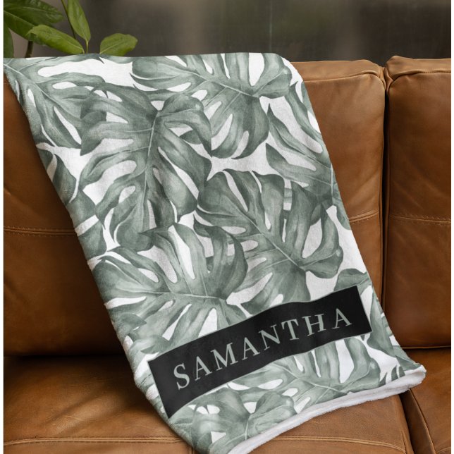 Tropical Watercolor Modern Oasis Leaves Fleecedecke (Von Creator hochgeladen)