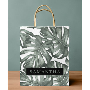 Tropical Watercolor Modern Oasis Leaves Große Geschenktüte