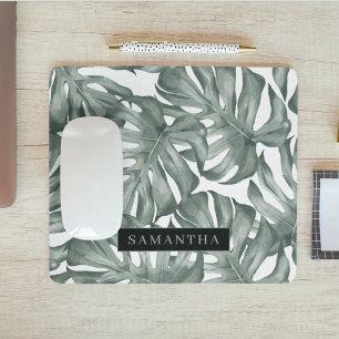 Tropical Watercolor Modern Oasis Leaves Mousepad