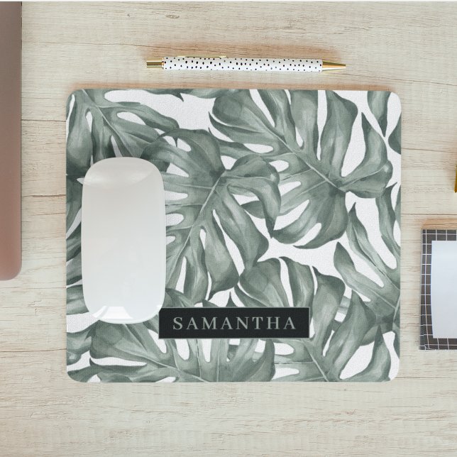 Tropical Watercolor Modern Oasis Leaves Mousepad (Von Creator hochgeladen)