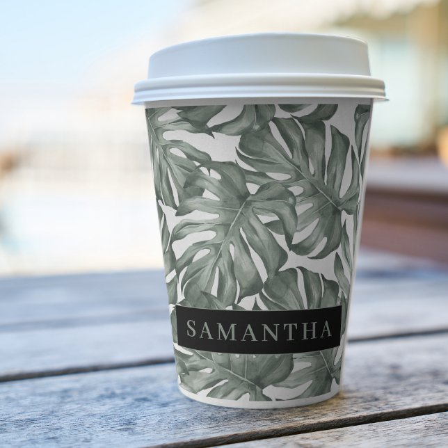 Tropical Watercolor Modern Oasis Leaves Pappbecher (Von Creator hochgeladen)
