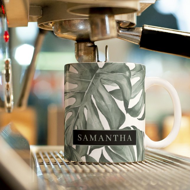 Tropical Watercolor Modern Oasis Leaves Zweifarbige Tasse (Von Creator hochgeladen)