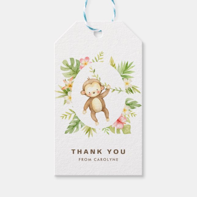 Tropical Watercolor Monkey Summer Danke Geschenkanhänger (Vorderseite)
