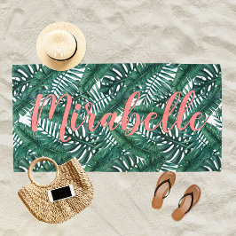 Tropical Watercolor Palm Blätter Custom Corname Strandtuch