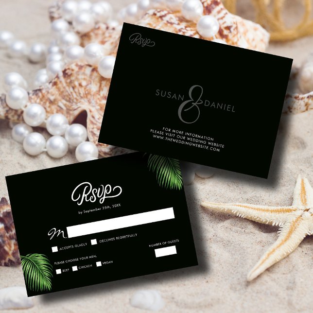 Tropical Watercolor Palm Blätter Wedding RSVP Card (Von Creator hochgeladen)