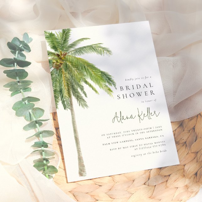 Tropical Watercolor Palm Tree Boho Brautparty Einladung (Von Creator hochgeladen)