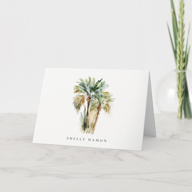 Tropical Watercolor Palm Tree Note Card Dankeskarte (Vorderseite)