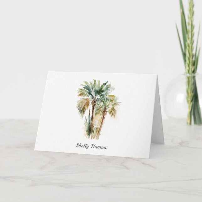 Tropical Watercolor Palm Tree Note Card Dankeskarte (Vorderseite)