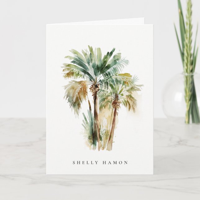 Tropical Watercolor Palm Tree Note Card Dankeskarte (Vorderseite)