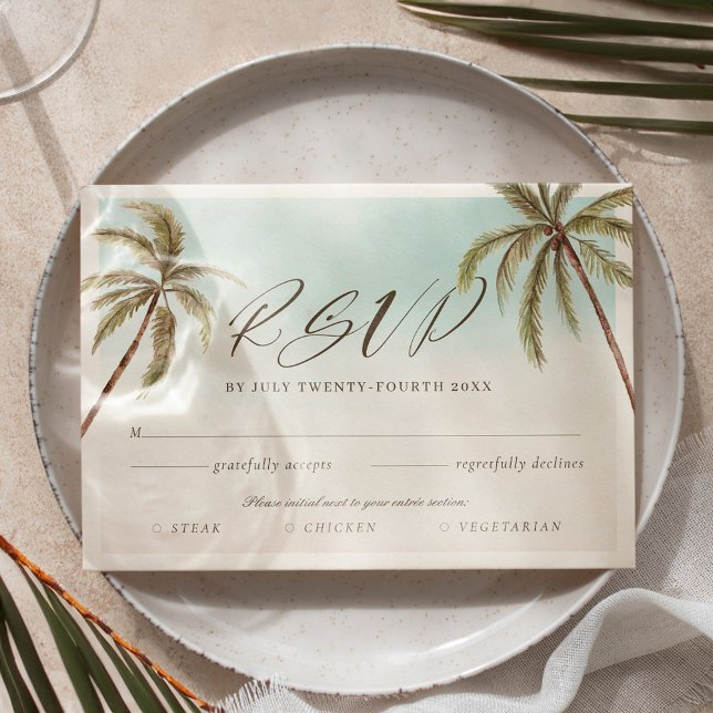 Tropical Watercolor Palm Tree UAWG Entrée Choice RSVP Karte (Tropical Watercolor Palm Tree RSVP Entrée Choices)