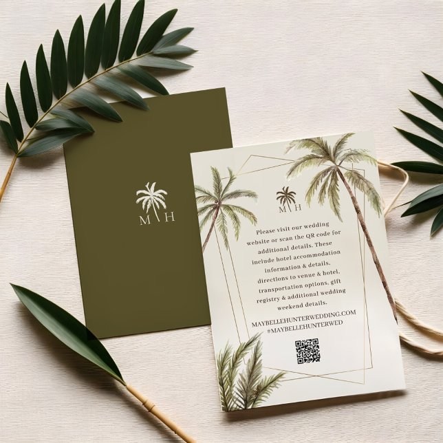 Tropical Watercolor Palm Trees Bohemian Wedding Begleitkarte (Tropical Watercolor Palm Trees Bohemian Wedding Enclosure Card)
