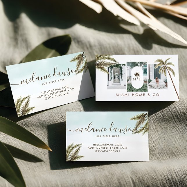 Tropical Watercolor Palm Trees Boho Foto Visitenkarte (Tropical Watercolor Palm Trees Boho Photo Business Card)