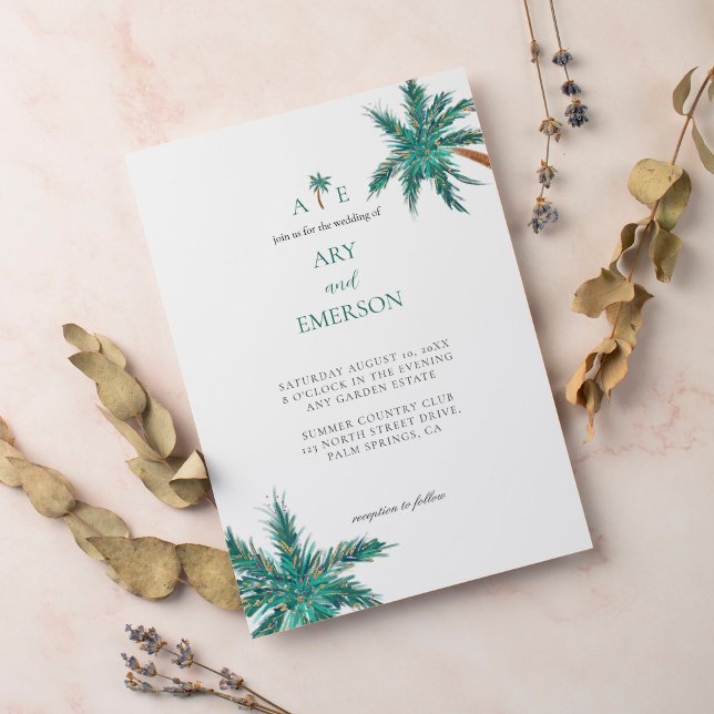 Tropical Watercolor Palm Trees Boho Wedding Foto Einladung (Von Creator hochgeladen)