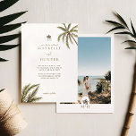Tropical Watercolor Palm Trees Boho Wedding Foto Einladung<br><div class="desc">Laden Sie Ihre Gäste zu Ihrer wunderschönen Hochzeit am Strand mit unserem Foto boho Tropical Beach Hochzeitsdesign ein. Das Design zeigt unsere handbemalten Aquarellpalmen mit Palmenmonogramm. Unsere boho tropische Hochzeit ist perfekt für ein Strandthema oder Hochzeit in Urlaubsort. Auf der Rückseite befindet sich ein großes Foto, um Ihr spezielles Foto...</div>