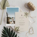 Tropical Watercolor Palm Trees Boho Wedding Foto Einladung<br><div class="desc">Laden Sie Ihre Gäste zu Ihrer wunderschönen Hochzeit am Strand mit unserem Foto boho Tropical Beach Hochzeitsdesign ein. Das Design zeigt unsere handbemalten Aquarellpalmen mit Palmenmonogramm. Unsere boho tropische Hochzeit ist perfekt für ein Strandthema oder Hochzeit in Urlaubsort. Auf der Rückseite befindet sich ein großes Foto, um Ihr spezielles Foto...</div>
