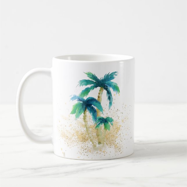 Tropical Watercolor Palm Trees Gold Sand Kaffeetasse (Links)