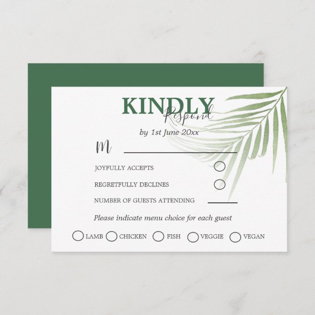 Tropical Watercolor Palm UAWG Wedding RSVP Karte (Vorne/Hinten)