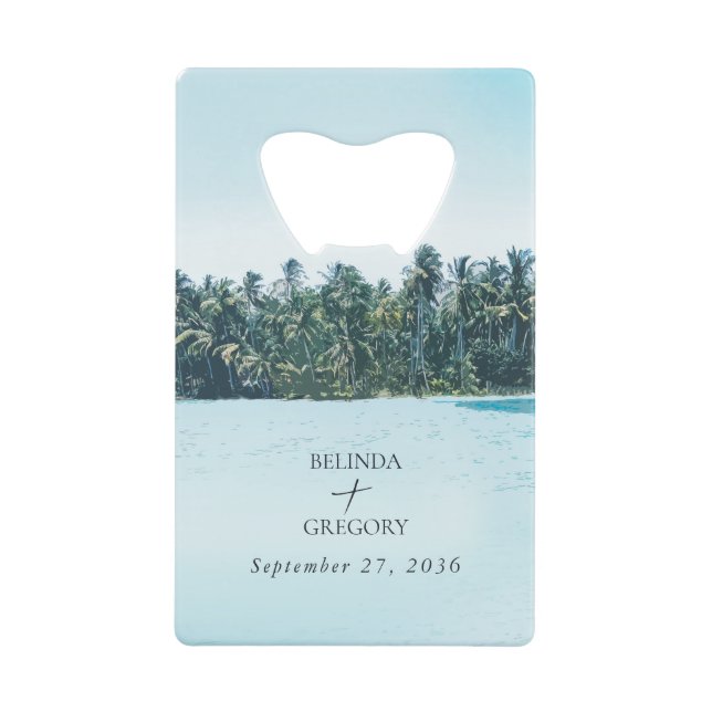 Tropical Watercolor Palms & Beach Wedding Geldbeutel Flaschenöffner (Vorderseite)