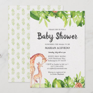 Tropical Watercolor Safari Baby Dusche Einladung