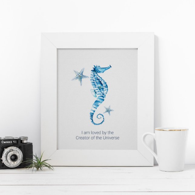 Tropical Watercolor Seahorse Wall Art Poster (Wall art home decor ideas beach house watercolor seahorse)
