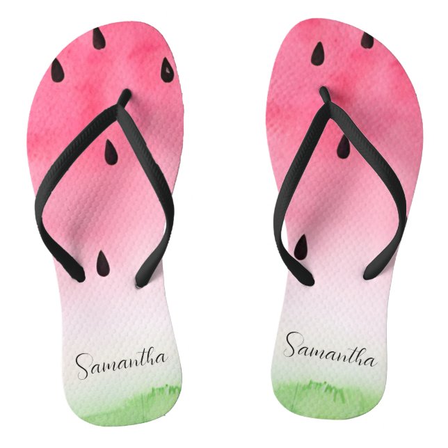 Tropical Watercolor Wassermelone Personalisiert Flip Flops (Fußbett)
