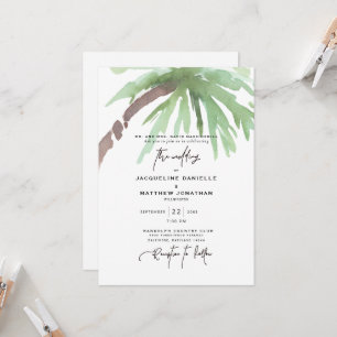 Tropical Watercolor White Wedding Einladung