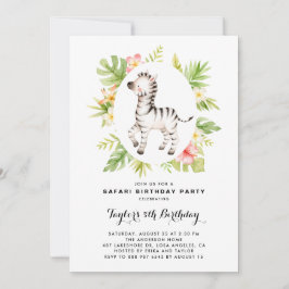 Tropical Watercolor Zebra Safari Kindergeburtstag Einladung