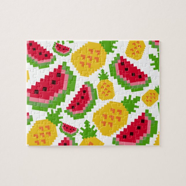 Tropical Watermelon and Pineapple Pixel Pattern Puzzle (Horizontal)