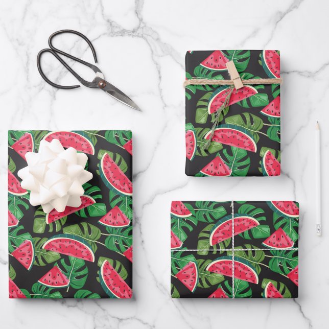 Tropical Watermelon Slices Pattern Sommerzeit Geschenkpapier Set (Vorderseite)