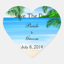Tropical Waters Beach Hochzeit Save the Date Herz-Aufkleber