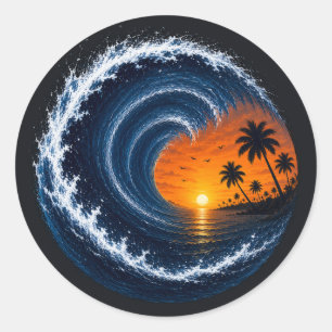 Tropical Wave Sonnenuntergang Surf Logo-Shirt   Oz Runder Aufkleber