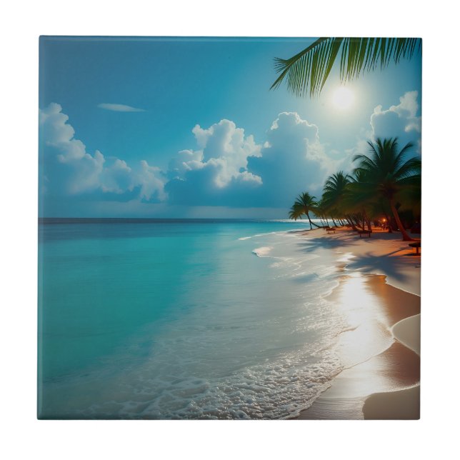 Tropical Waves Blauer Himmelsstrand Fliese (Vorderseite)