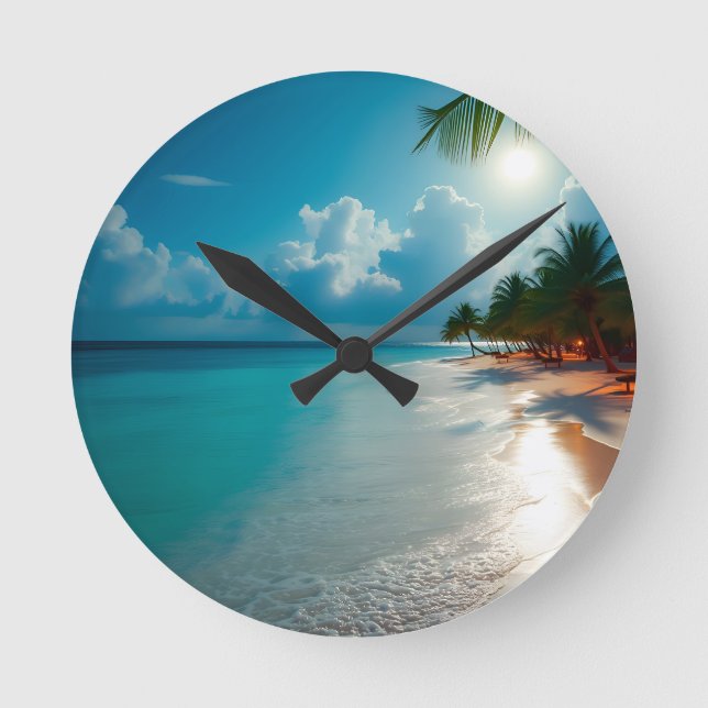 Tropical Waves Blauer Himmelsstrand Runde Wanduhr (Vorderseite)