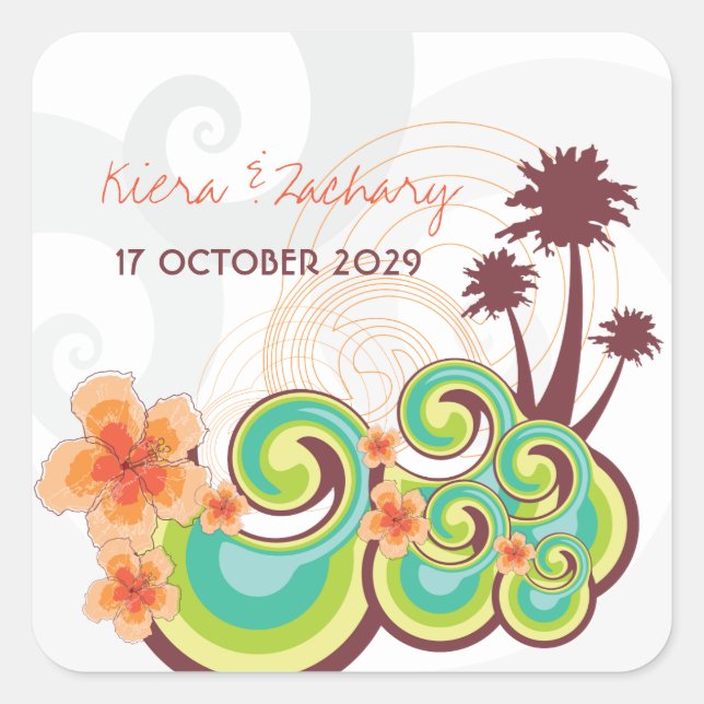 Tropical Waves Hibisken Summer Wedding Stickers (Vorderseite)
