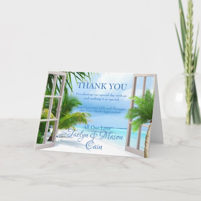 Tropical Wedding Beach Scene Danke Karte (Vorderseite)