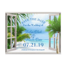 Tropical Wedding Beach Scene Save the Date Card