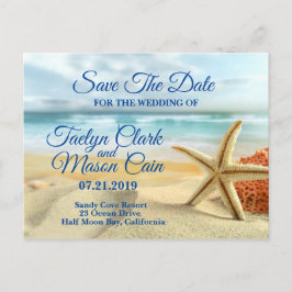 Tropical Wedding Beach Scene Save the Date Card Ankündigungspostkarte