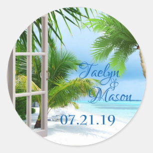 Tropical Wedding Beach Scene Sticker