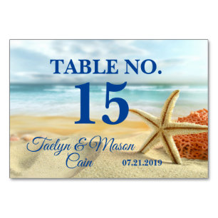Tropical Wedding Beach Scene Table No. Card Tischnummer