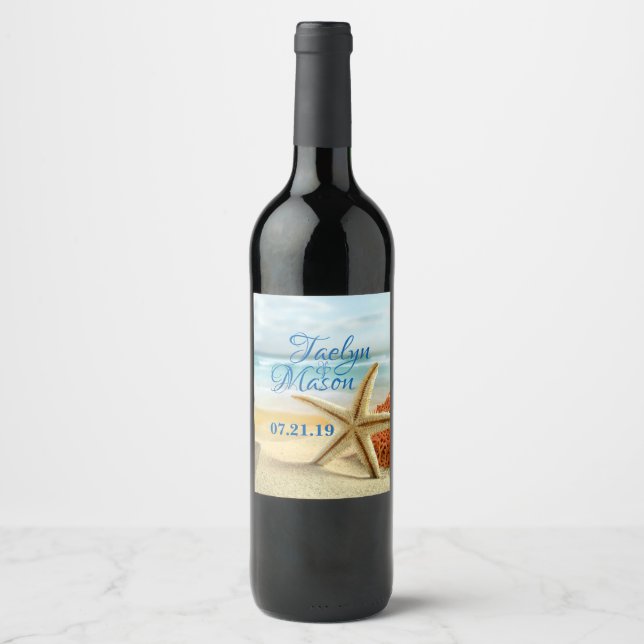 Tropical Wedding Beach Scene Wein Flasche Label Weinetikett (Vorderseite)