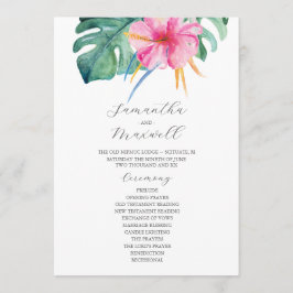 Tropical Wedding Ceremony Programs Pink Flowers Programm