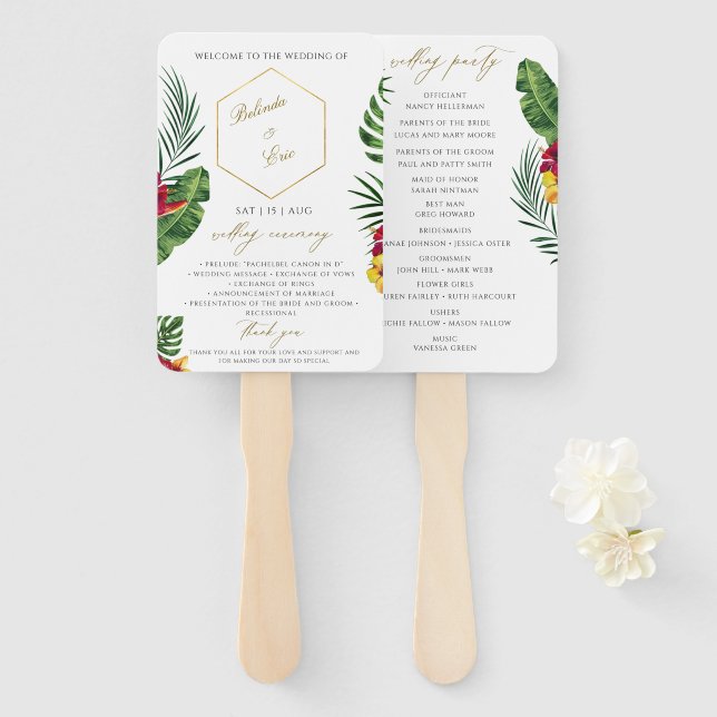 Tropical Wedding Fan Programm Fächer (Vorne und Hinten)
